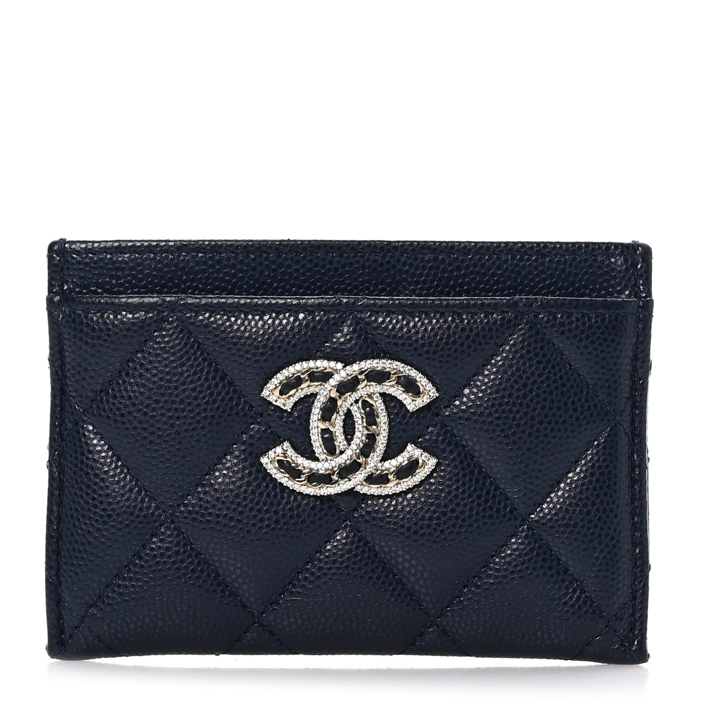 Caviar Quilted Crystal Card Holder Blue