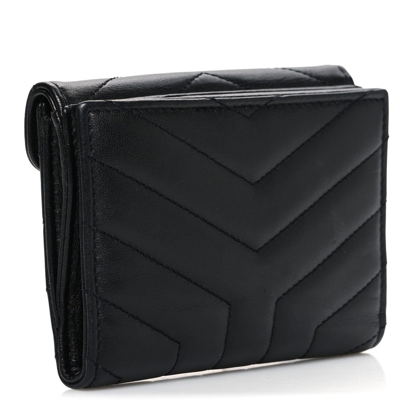 Lambskin Y Quilted Monogram Compact Loulou Wallet Black