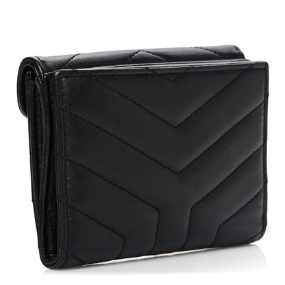 Saint Laurent Lambskin Y Quilted Monogram Compact Loulou Wallet Black 3 of 7