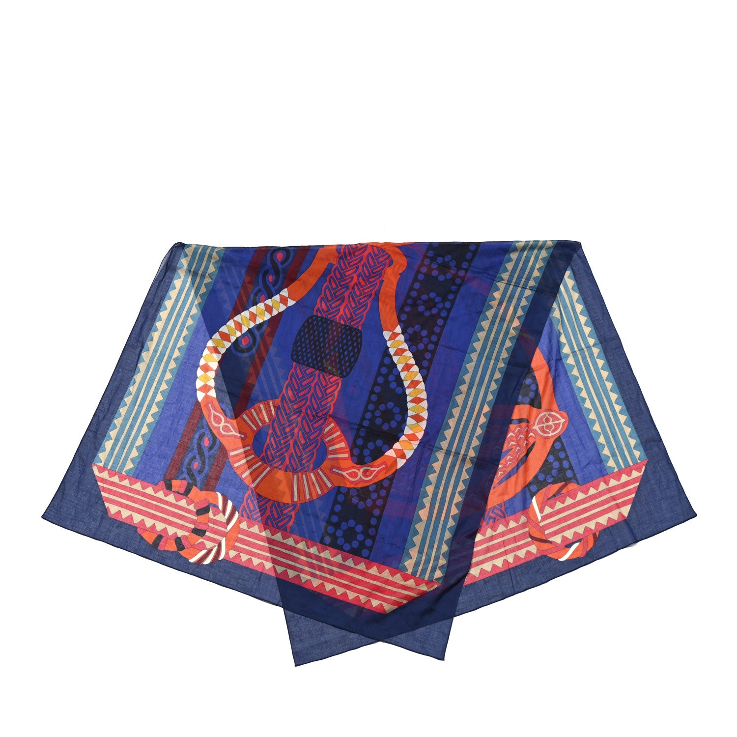 Hermes Cotton Fantaisie D'Etriers Pareo Bleu Outreme 2 of 3
