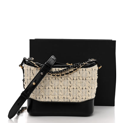 Chanel Tweed Calfskin Quilted Small Gabrielle Hobo Ivory Black 10 of 10