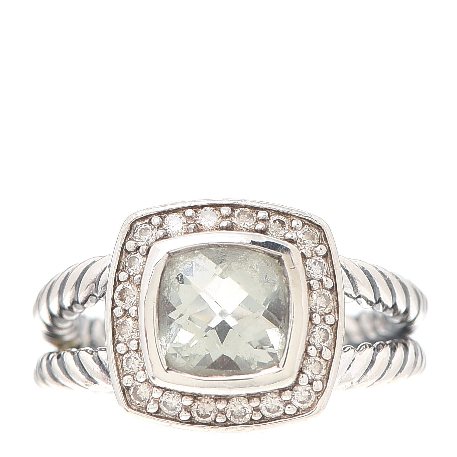 David Yurman Sterling Silver Diamond Prasiolite 7mm Petite Albion Ring 50 5.25 1 of 4