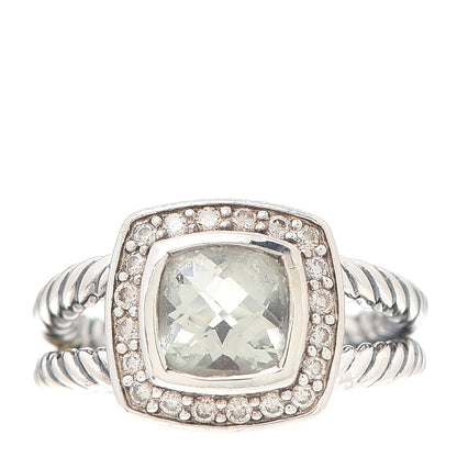 David Yurman Sterling Silver Diamond Prasiolite 7mm Petite Albion Ring 50 5.25 1 of 4