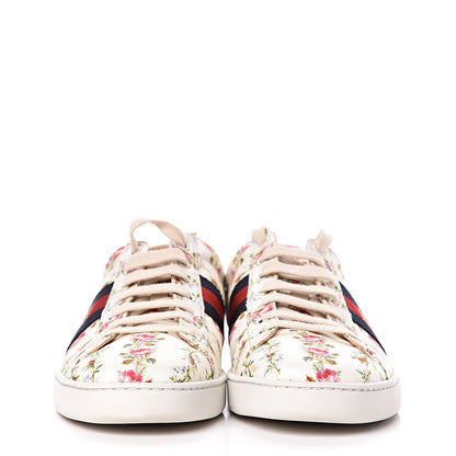 Gucci Calfskin Web Rose Print Bee Embroidered Womens Ace Sneakers 39.5 White 2 of 10