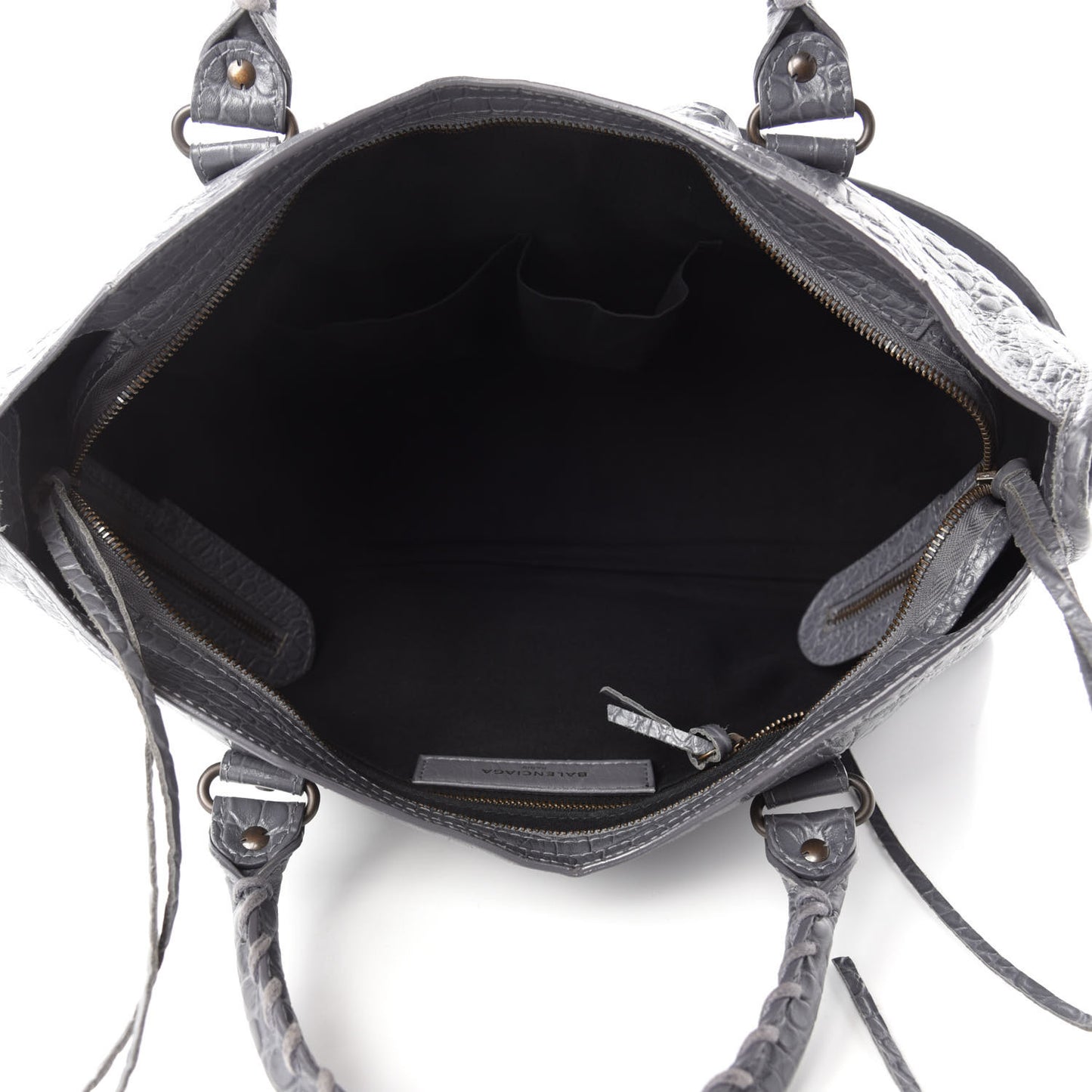 Calfskin Crocodile Embossed Classic Hardware City Gris Beton