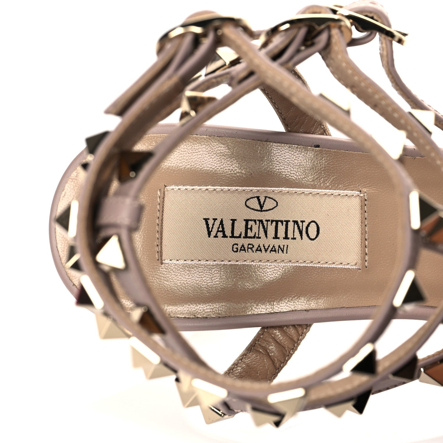 Valentino Garavani Pebbled Calfskin Rockstud Ankle Strap 65mm Pumps 36 Poudre 7 of 10
