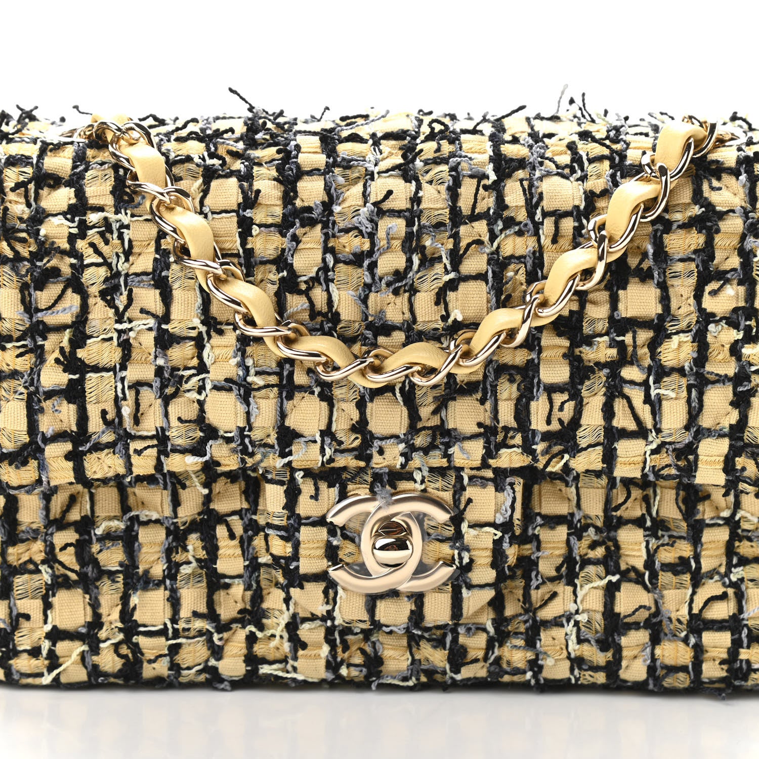 Chanel Tweed Quilted Mini Rectangular Flap Yellow Black 10 of 11