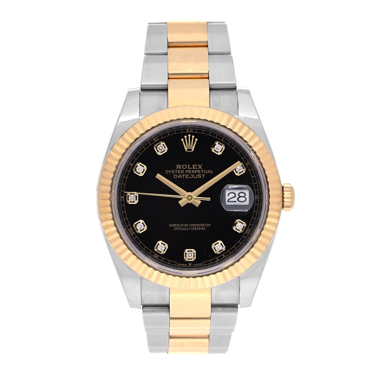Stainless Steel 18K Yellow Gold Diamond 41mm Oyster Perpetual Datejust Watch Black 126333