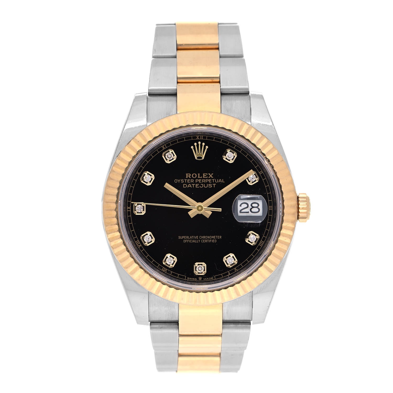 Rolex Stainless Steel 18K Yellow Gold Diamond 41mm Oyster Perpetual Datejust Watch Black 126333 1 of 4
