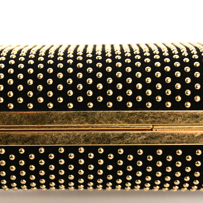 Alexander McQueen Suede Studded Skull Knuckle Box Clutch Black Gold 10 of 10