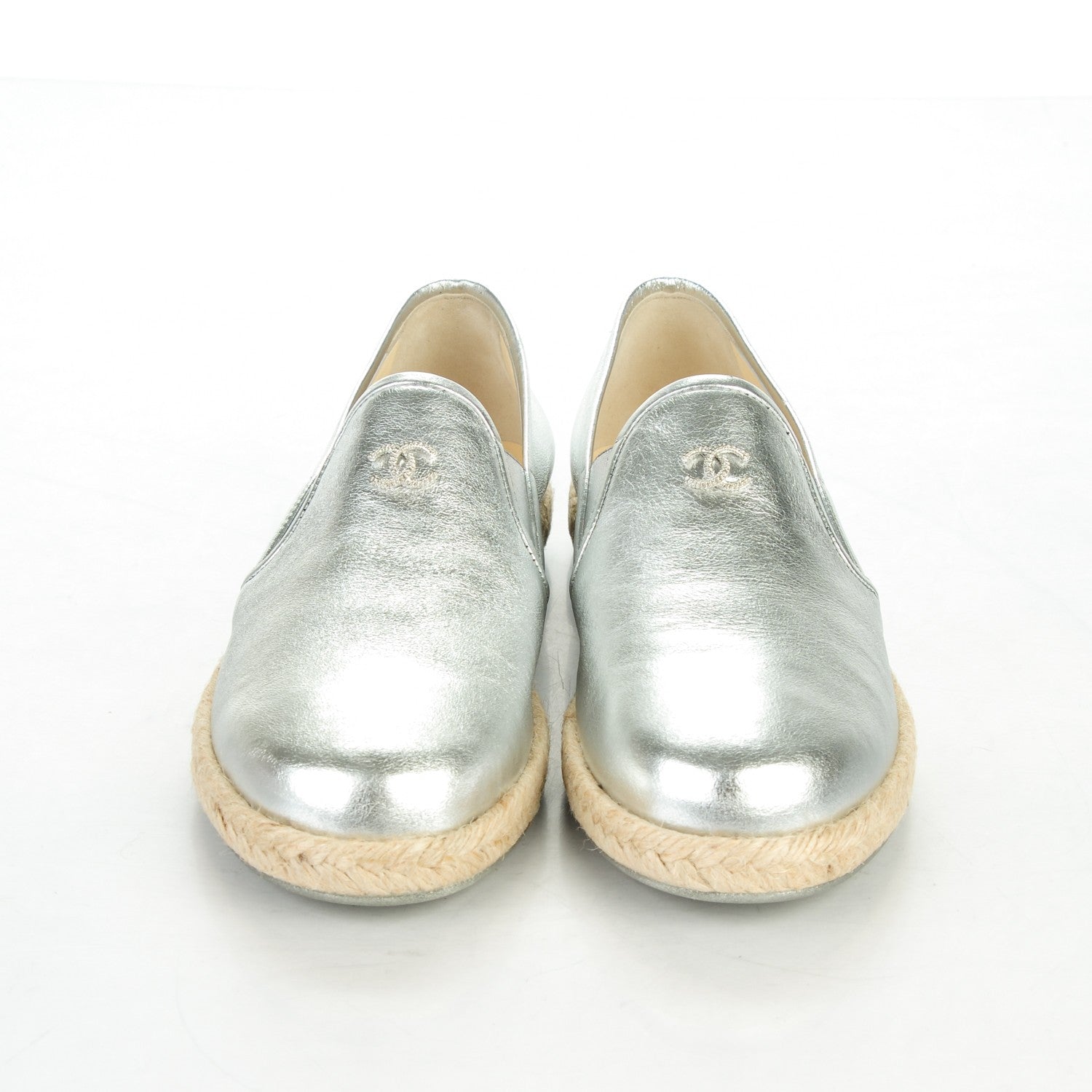 Chanel Crumpled Lambskin CC Espadrilles 39 Silver 2 of 8