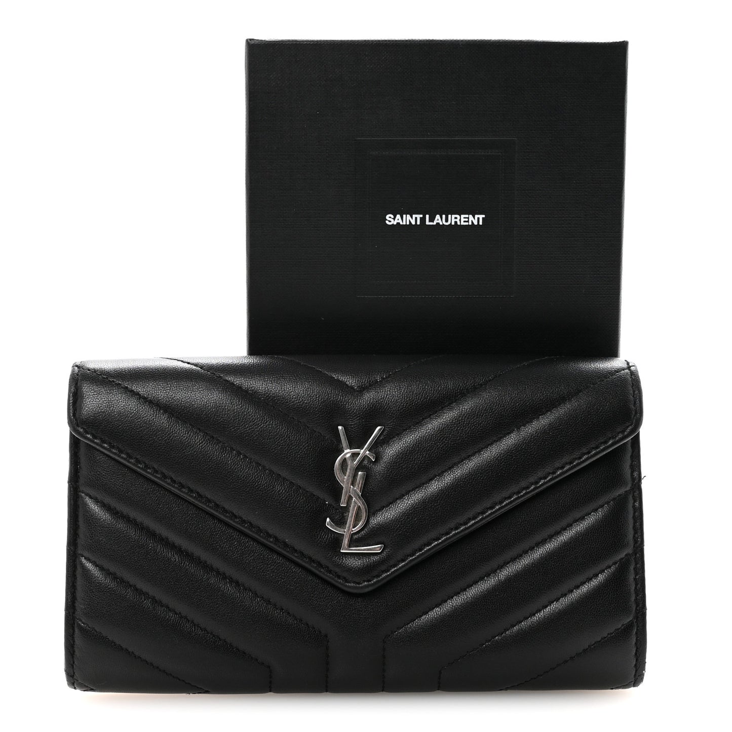 Lambskin Y Quilted Monogram Large Loulou Flap Wallet Black