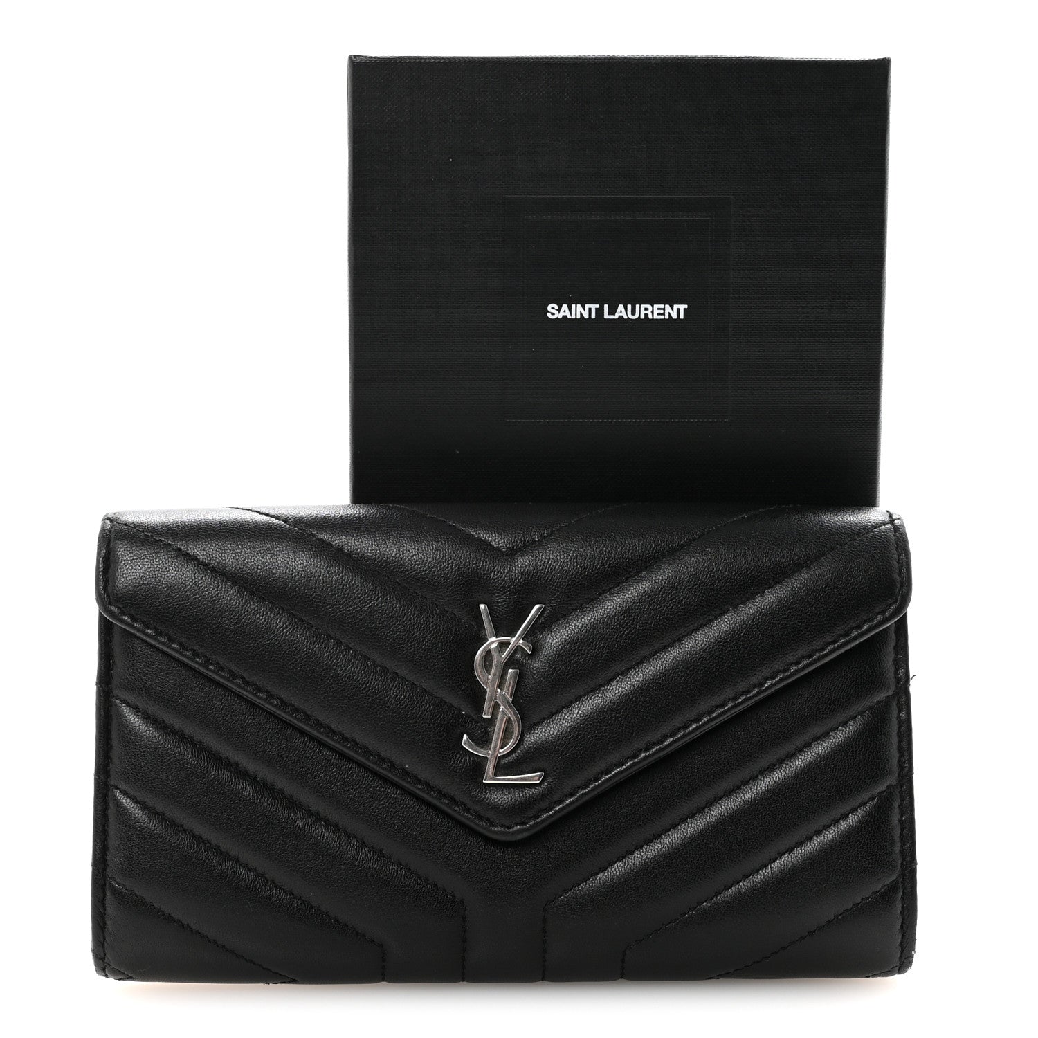 Saint Laurent Lambskin Y Quilted Monogram Large Loulou Flap Wallet Black 7 of 7