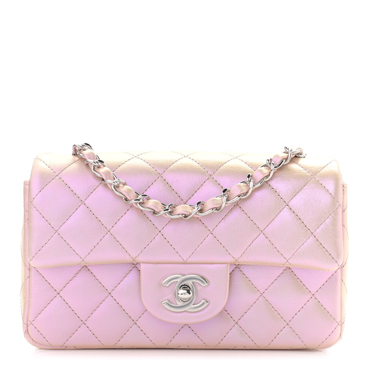Chanel Iridescent Calfskin Quilted Mini Rectangular Flap Pink 1 of 11
