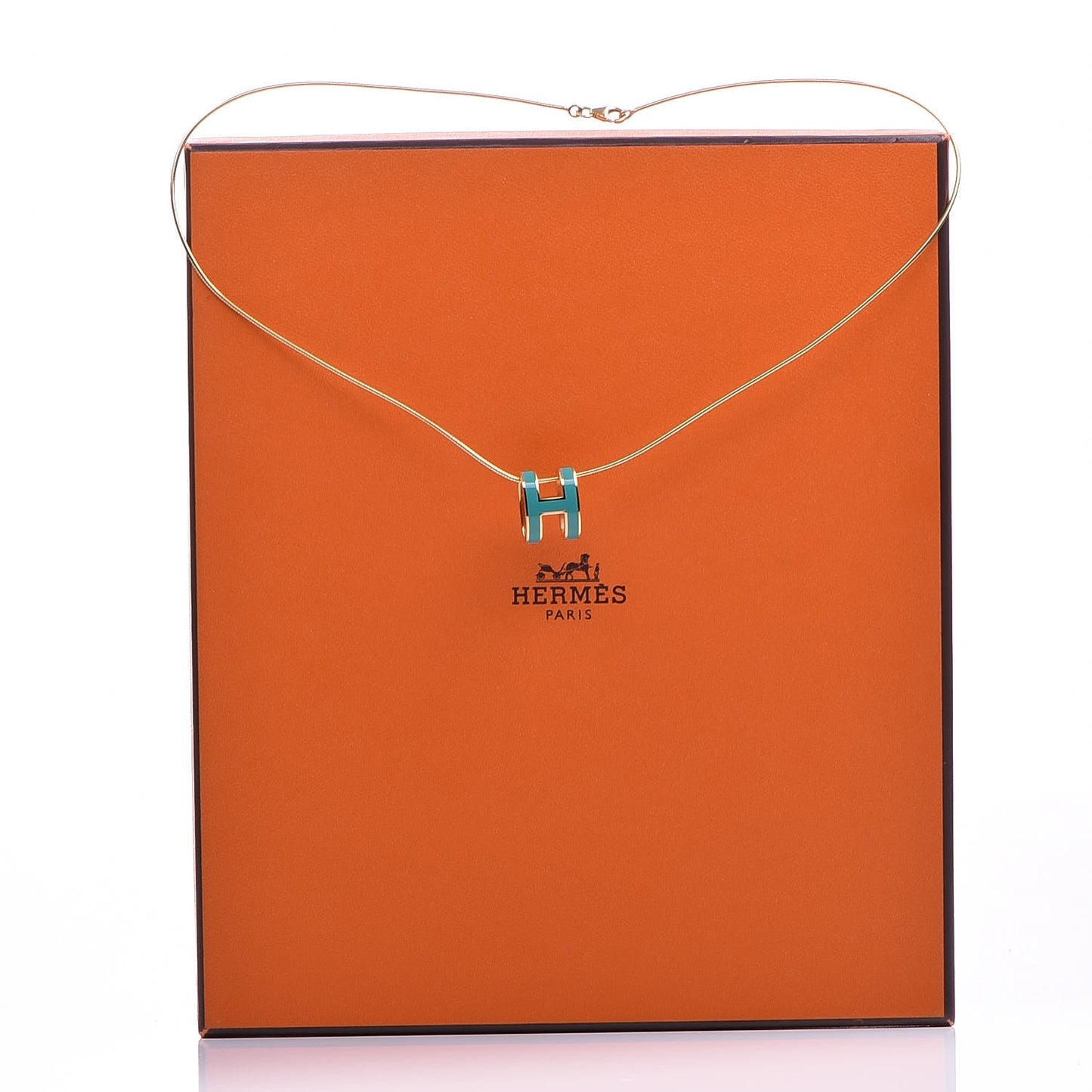 Lacquered Gold Pop H Pendant Necklace Turquoise
