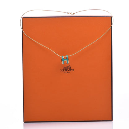 Hermes Lacquered Gold Pop H Pendant Necklace Turquoise 9 of 9