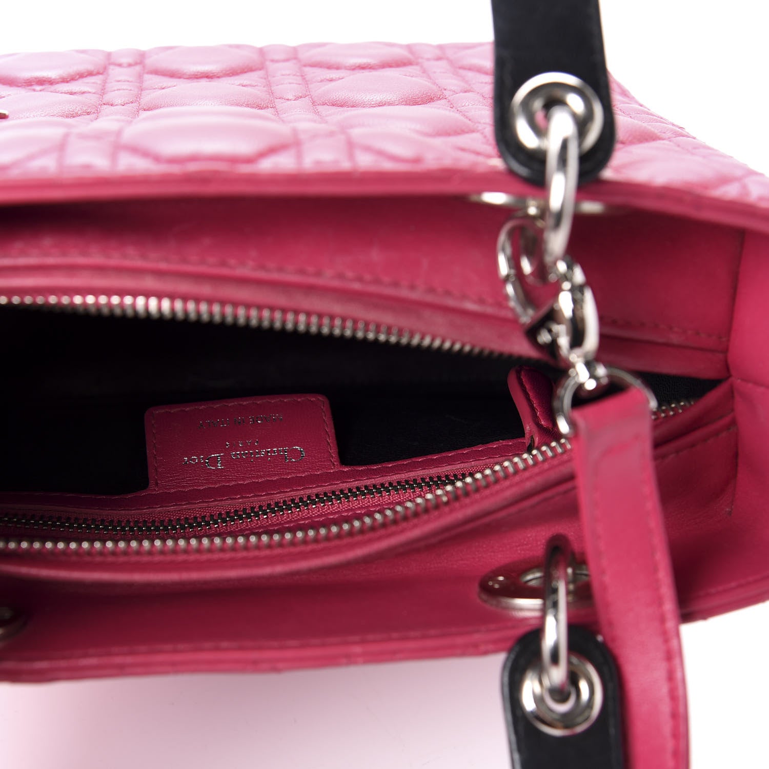 Christian Dior Lambskin Cannage Medium Tri-Color Lady Dior Fuchsia Anemone Black 6 of 11