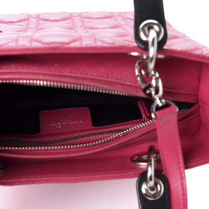 Christian Dior Lambskin Cannage Medium Tri-Color Lady Dior Fuchsia Anemone Black 6 of 11