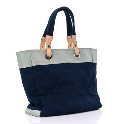 Chanel Canvas Quilted Large Paris Biarritz Tote Grey Blue 3 of 26