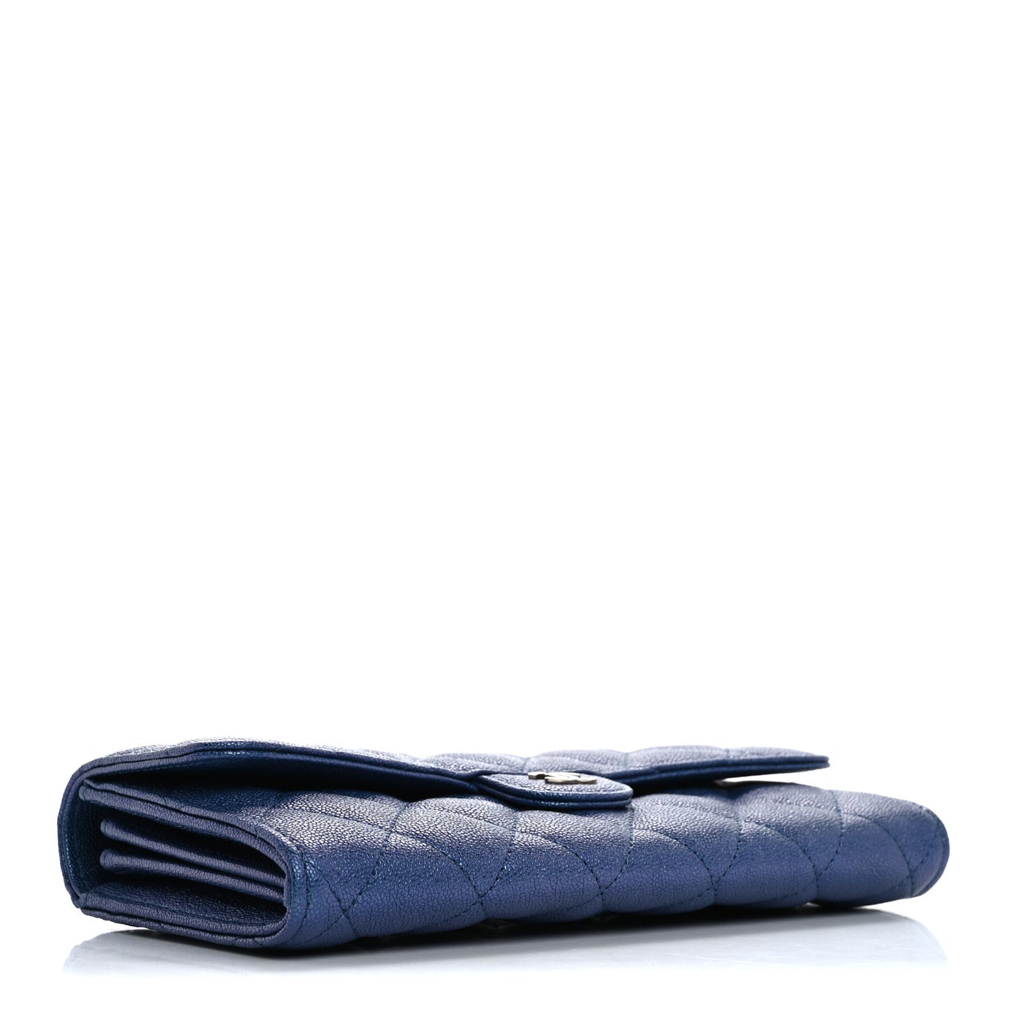 Iridescent Caviar Quilted Large Gusset Flap Wallet Dark Blue