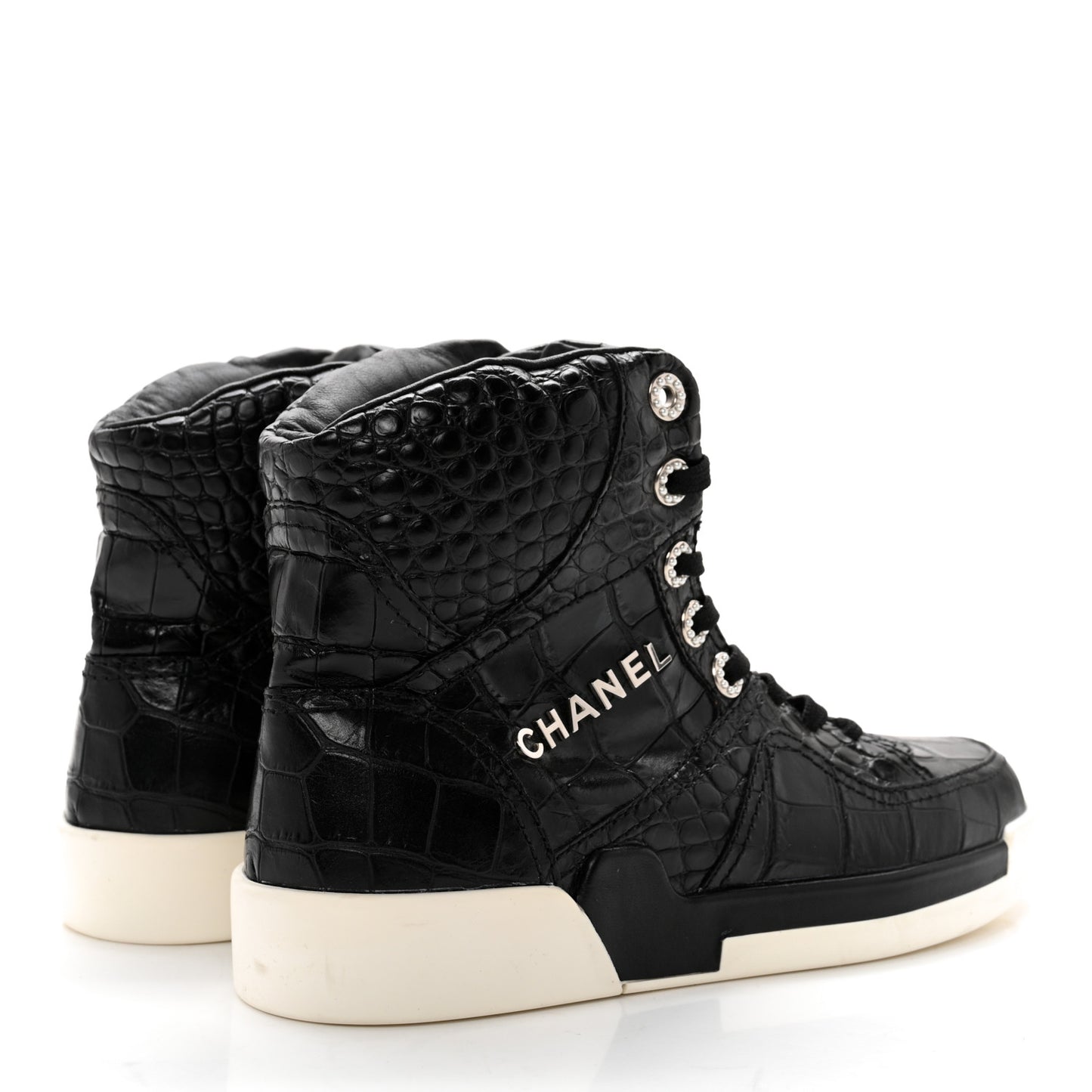 Calfskin Crocodile Embossed Cocodile High Top Sneakers 38 Black