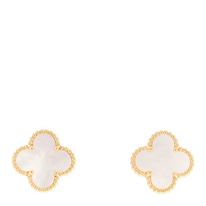 Van Cleef & Arpels 18K Yellow Gold Mother of Pearl Vintage Alhambra Earrings 1 of 5