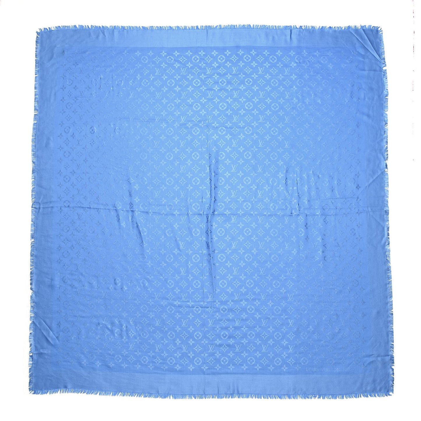 Silk Wool Monogram Shawl Light Blue