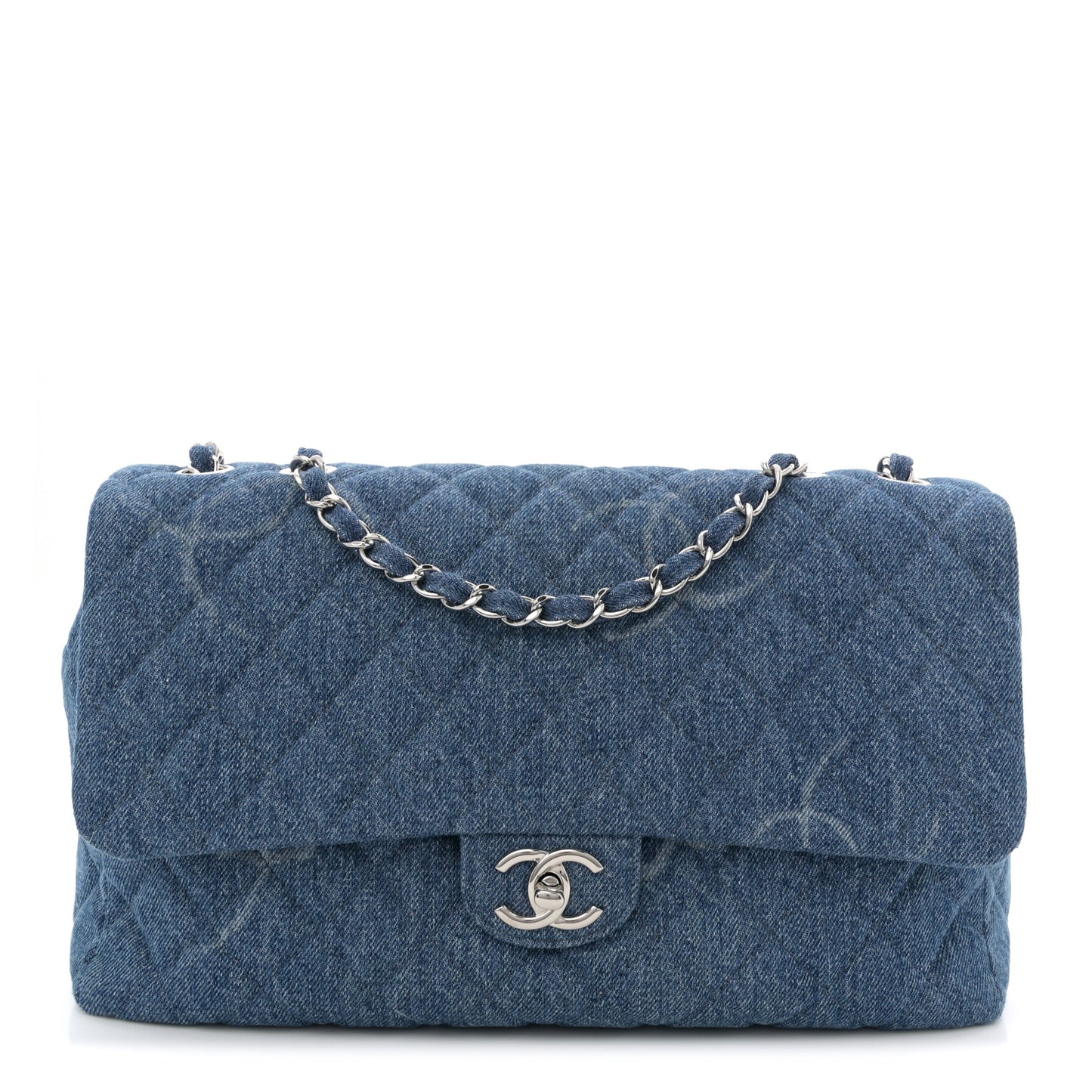 Denim Quilted CC Print Jumbo Single Flap Blue