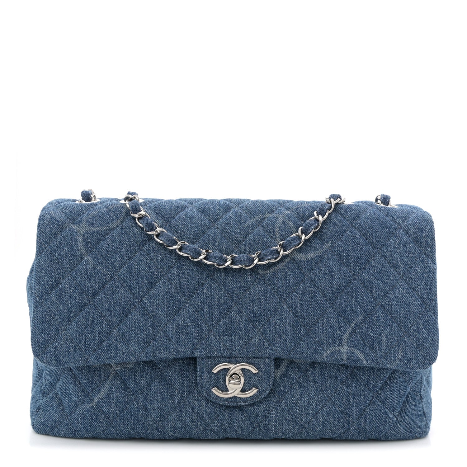 Chanel Denim Quilted CC Print Jumbo Single Flap Blue 1 of 11