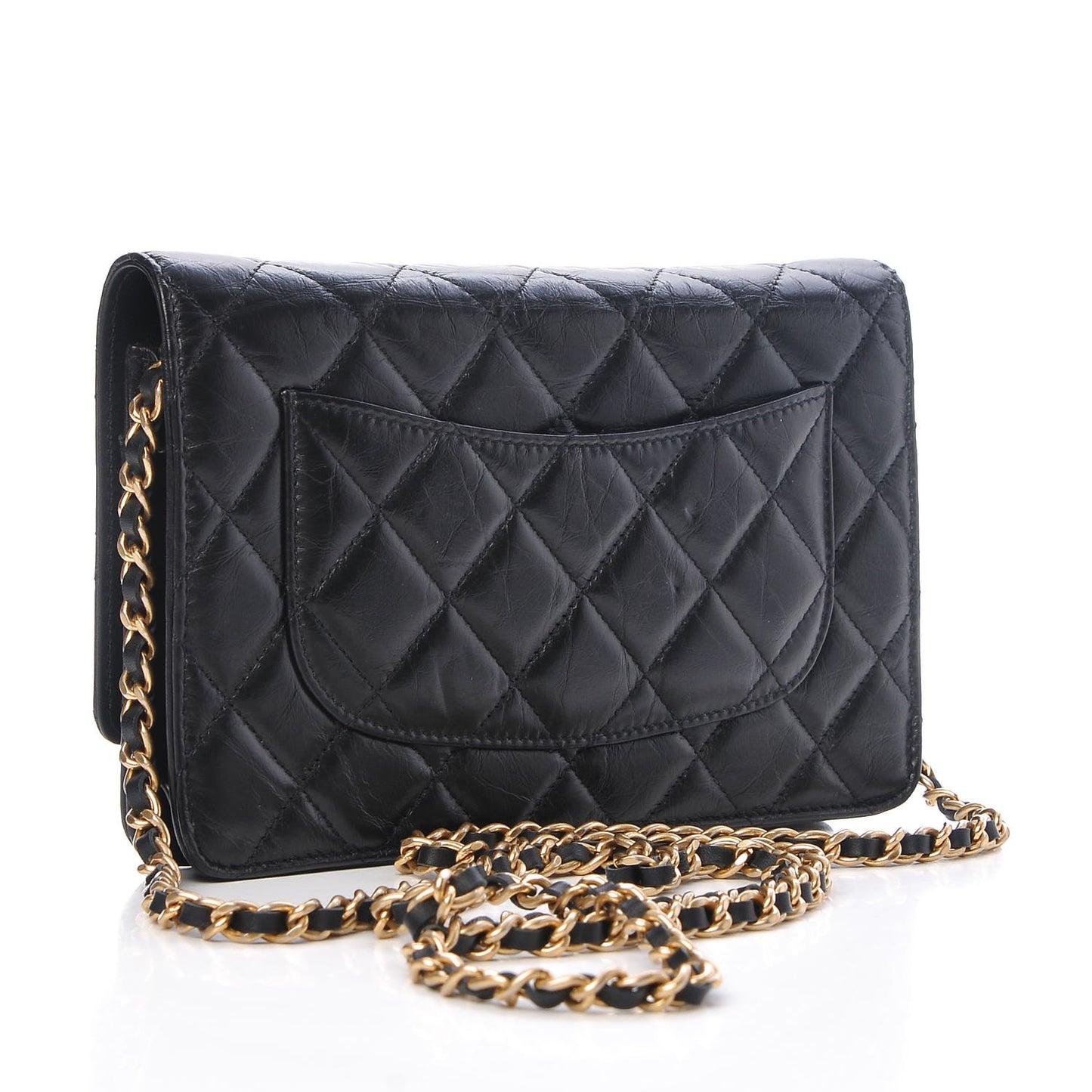 Aged Calfskin Quilted Lucky Charms Casino 2.55 Reissue Wallet On Chain WOC Black