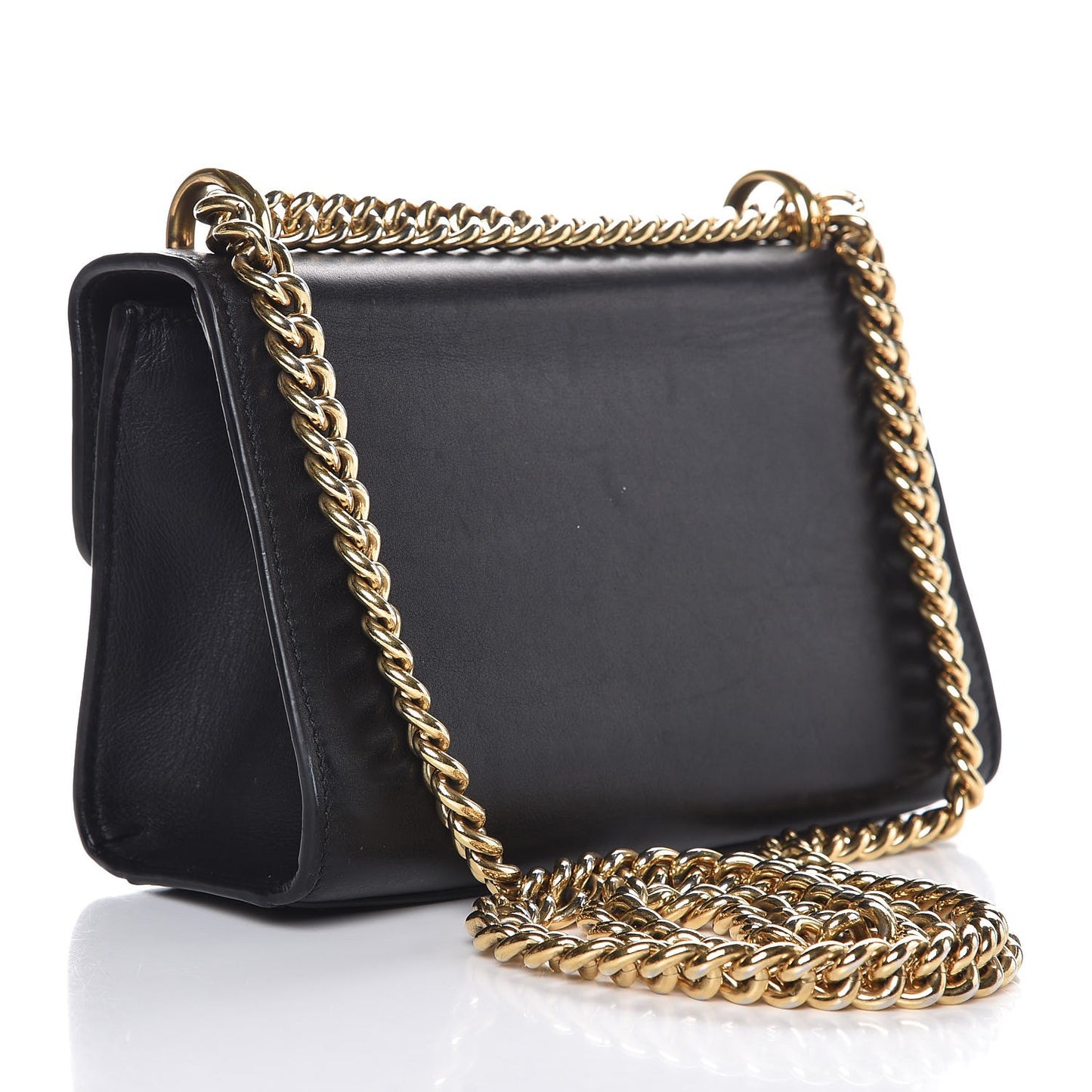 Calfskin Crystal Snake Embroidered Small Padlock Shoulder Bag Black