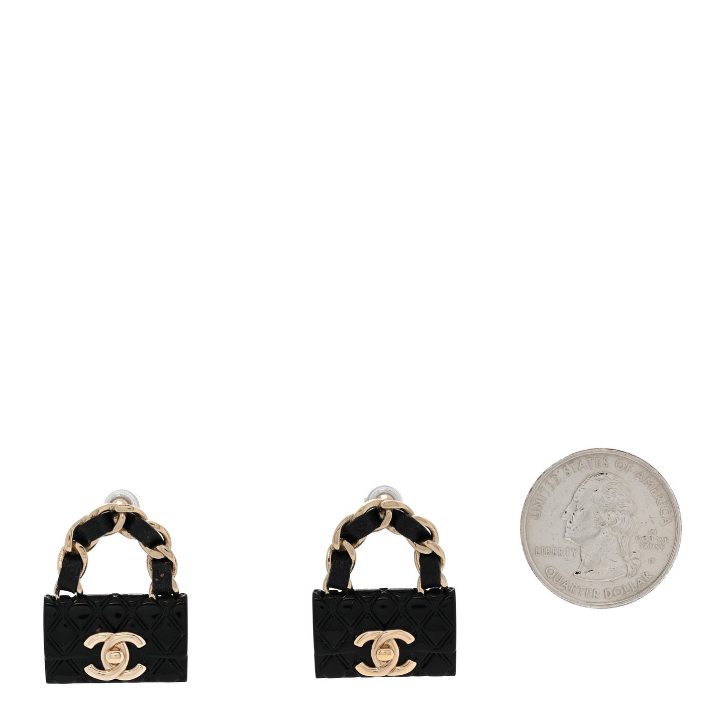Metal Resin Lambskin Quilted CC Turnlock Chain Flap Bag Earrings Black Gold
