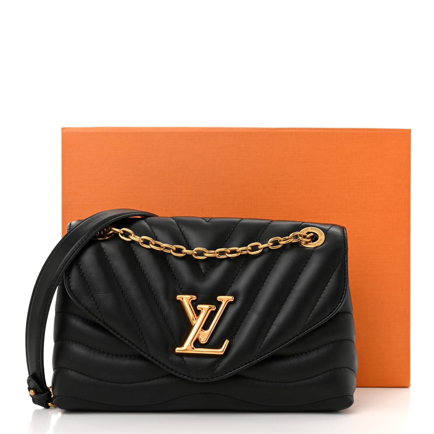 Calfskin New Wave Chain Bag MM NM Black