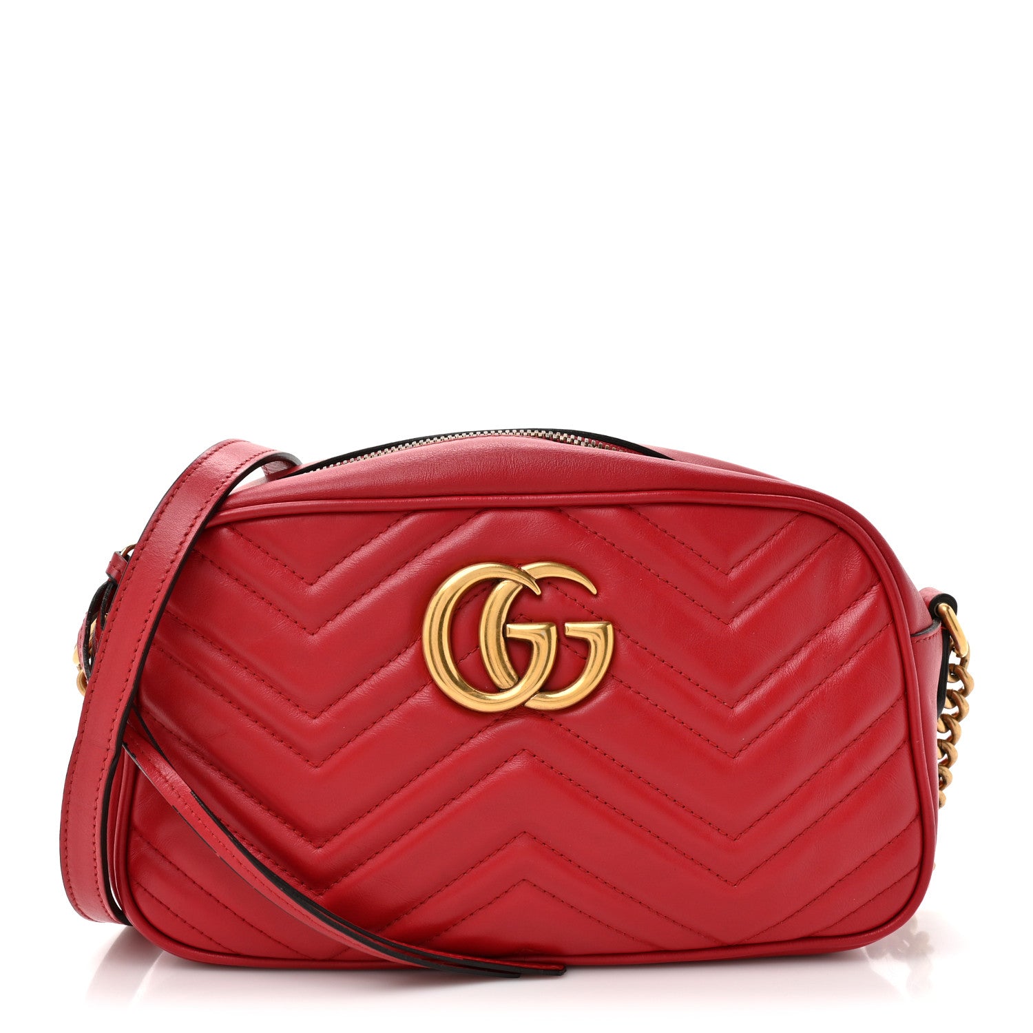 Gucci Calfskin Matelasse Small GG Marmont Chain Shoulder Bag Hibiscus Red 1 of 12