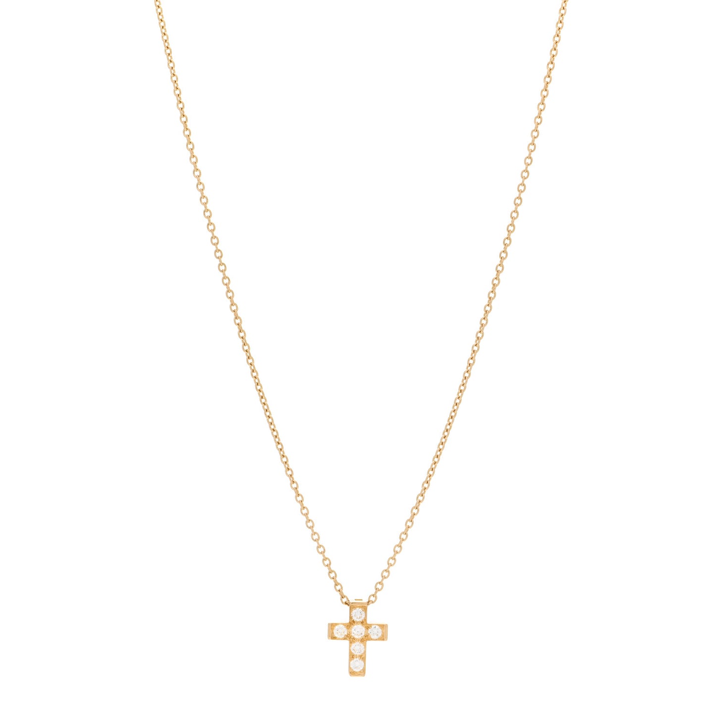 18K Yellow Gold Diamond Cross Pendant Necklace