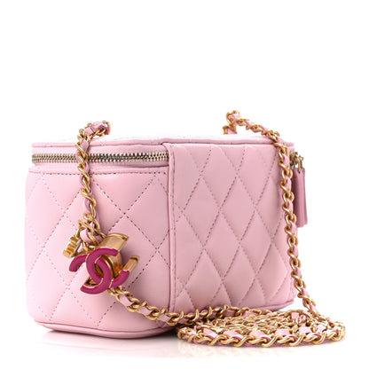 Chanel Lambskin Enamel Quilted Small Vanity Case With Chain Pink 3 of 12