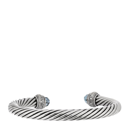 David Yurman Sterling Silver 14K Yellow Gold Blue Topaz 7mm Cable Classics Bracelet 2 of 3