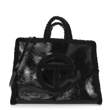 Telfar X UGG Crinkle Patent Shearling Large Shopping Bag Black 1 of 8