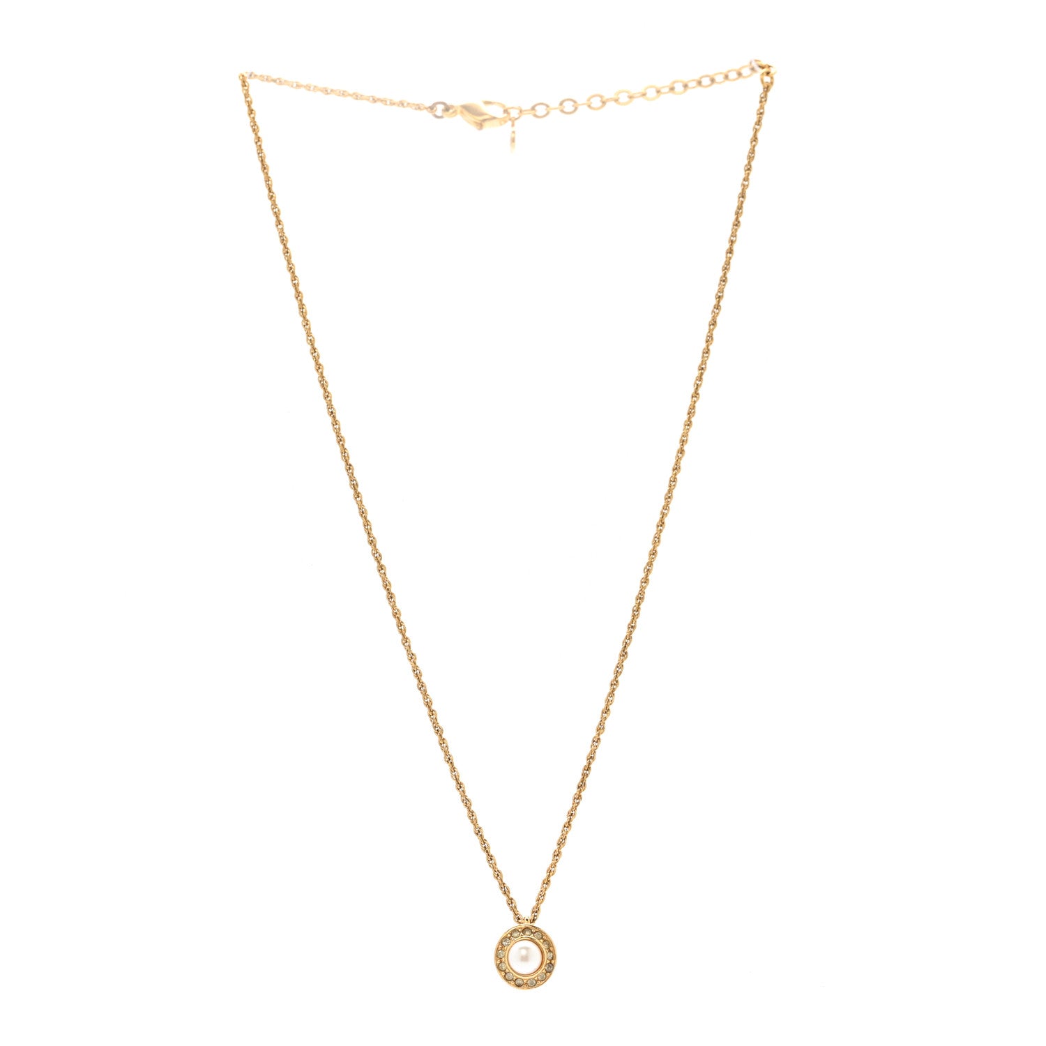 Christian Dior Crystal Pearl Pendant Necklace Gold 3 of 5