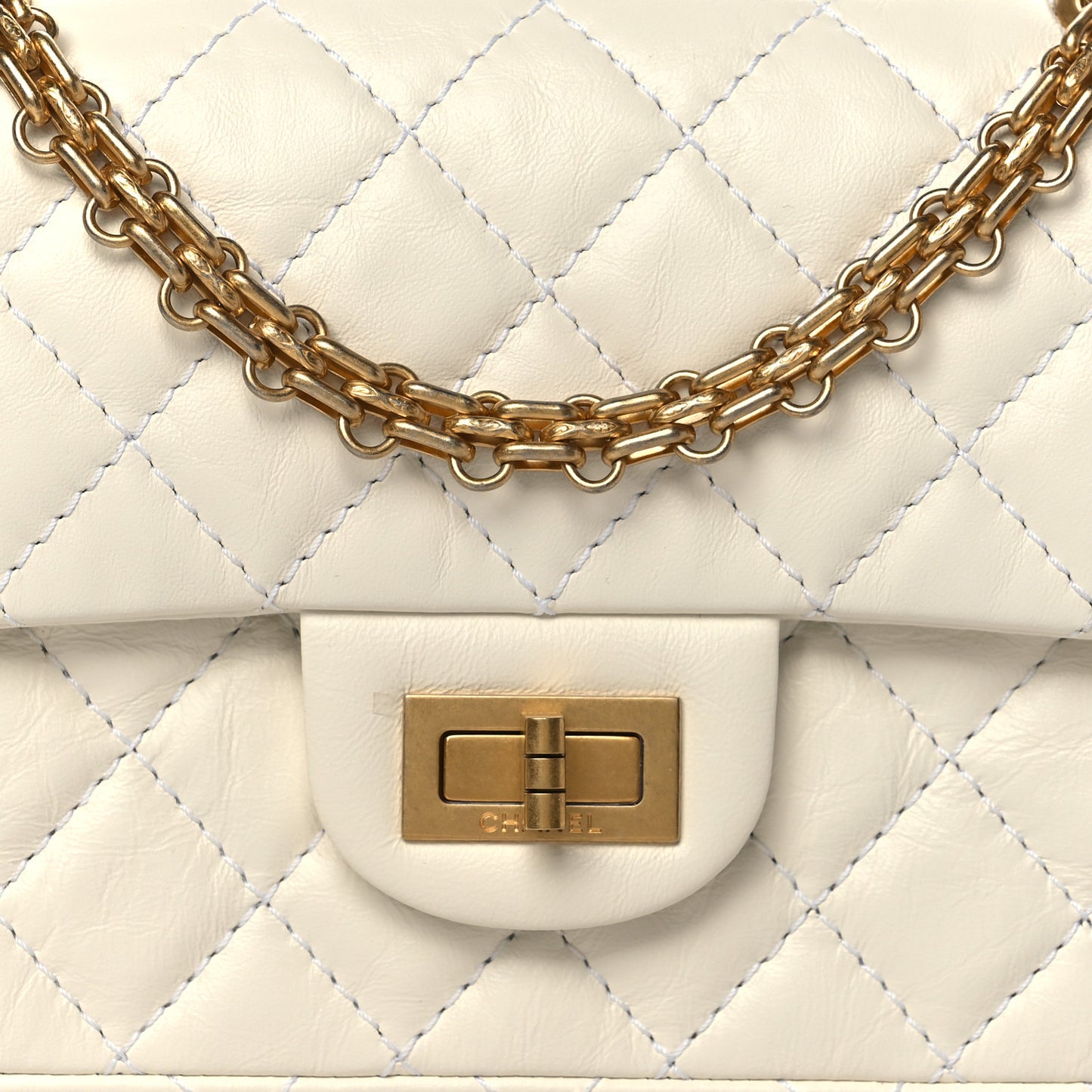 Aged Calfskin Quilted 2.55 Reissue Mini Flap White