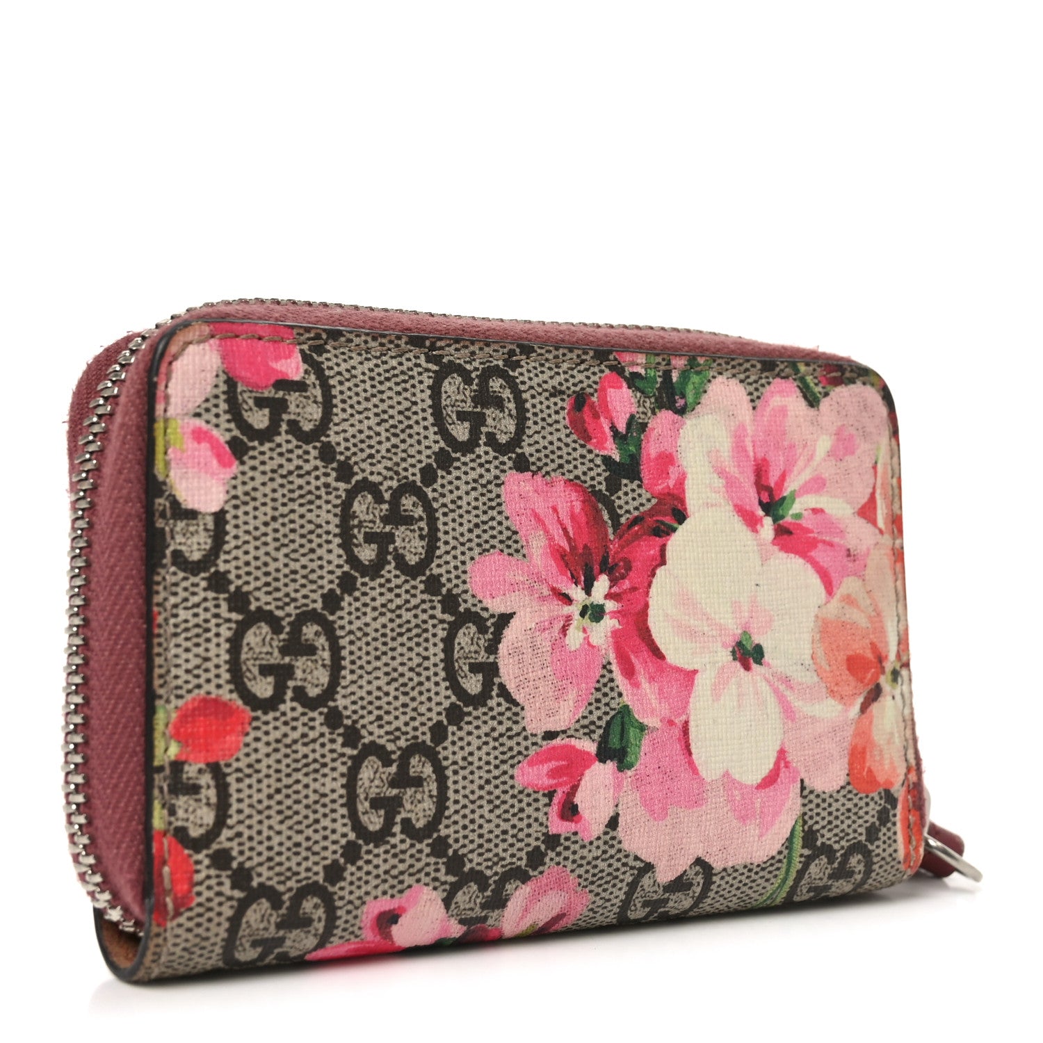 Gucci GG Supreme Monogram Blooms Zip Around Card Case Wallet Beige Multicolor Dry Rose 3 of 6