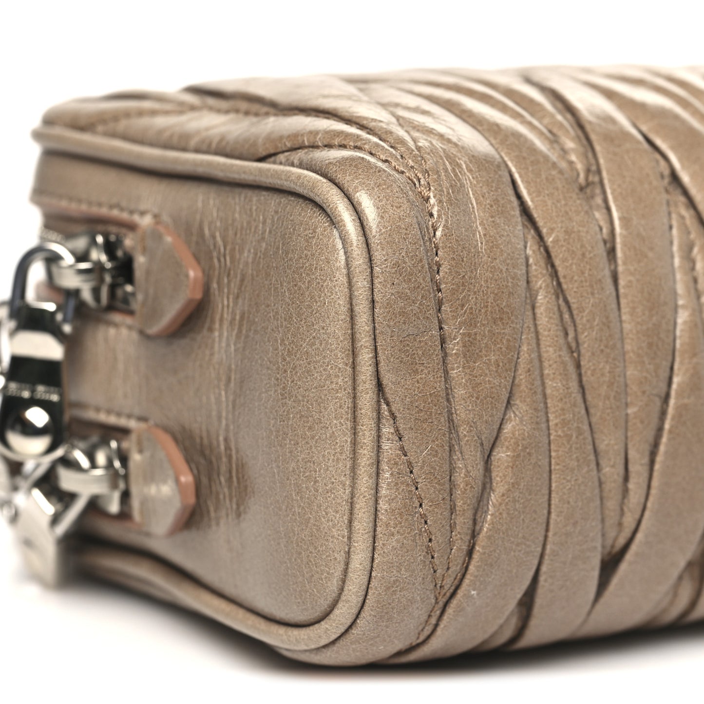 Vitello Lux Matelasse Double Zip Chain Crossbody Bag Cammeo