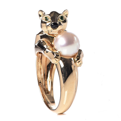 Cartier 18K Yellow Gold Pearl Black Onyx Emerald Panthere De Ring 56 7.5 1 of 10