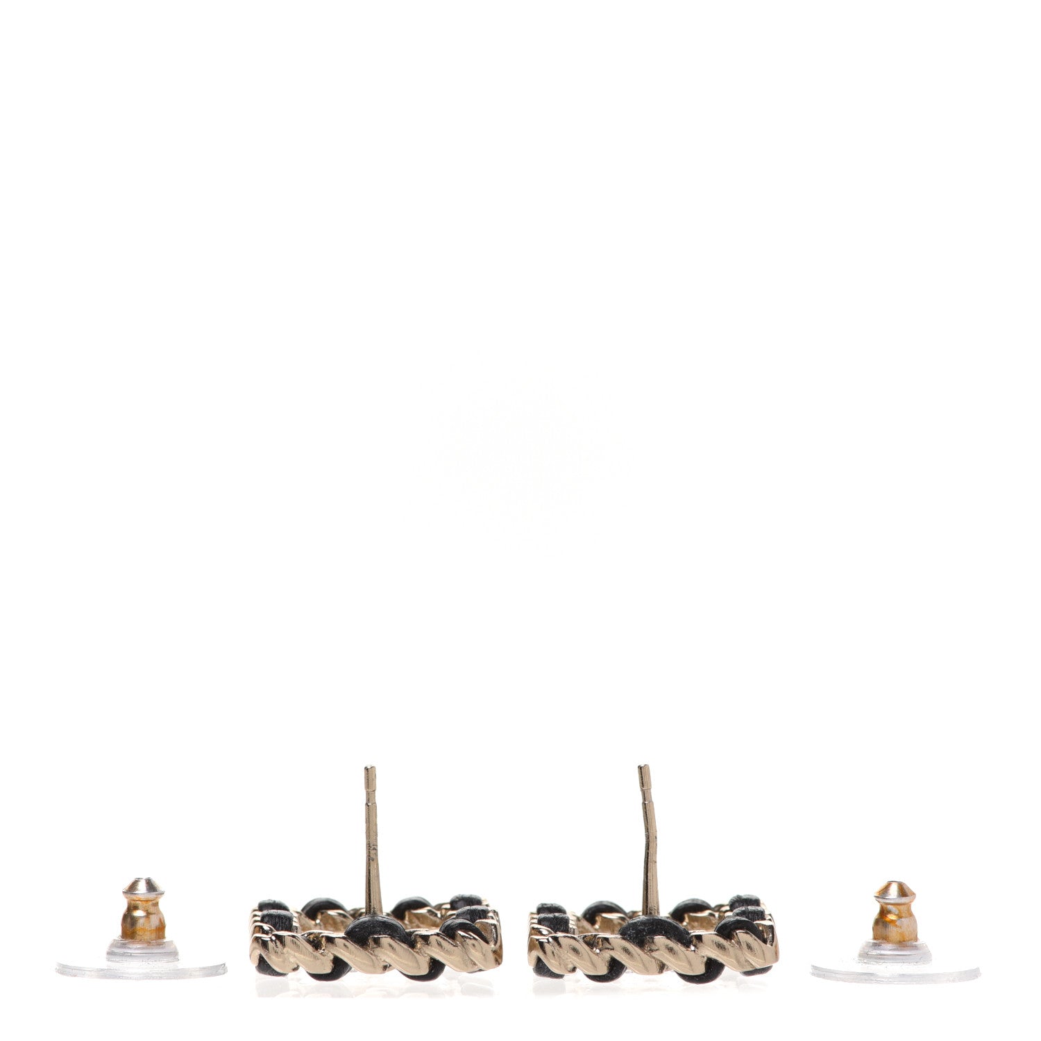 Chanel Crystal Lambskin Chain Sergeant Chanel Stud Earrings Black Gold 3 of 5