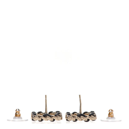 Chanel Crystal Lambskin Chain Sergeant Chanel Stud Earrings Black Gold 3 of 5