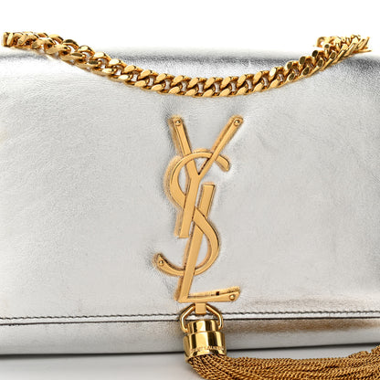 Saint Laurent Metallic Calfskin Small Classic Monogram Kate Tassel Satchel Silver 7 of 10