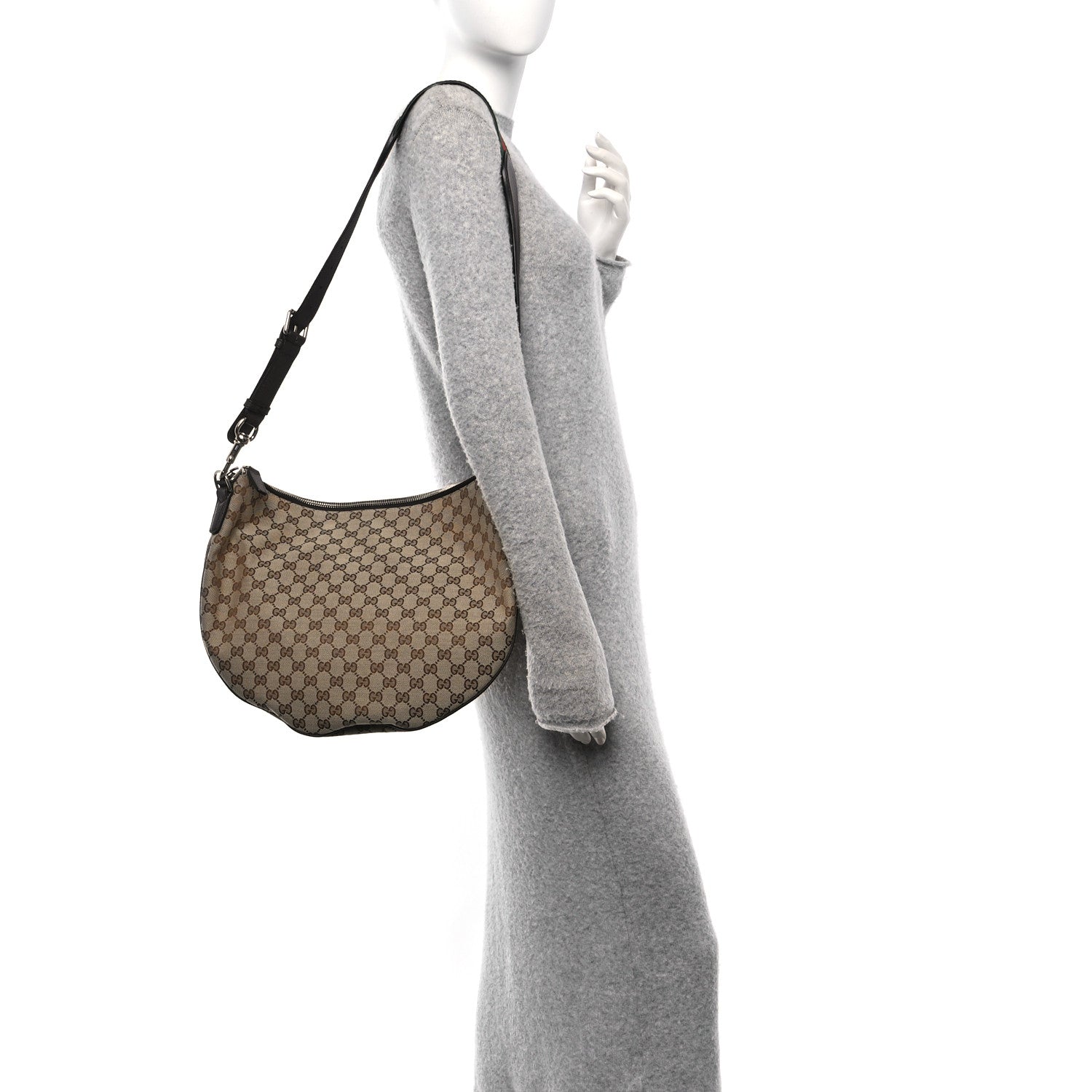 Gucci Monogram Calfskin Web Medium B Shoulder Bag Beige Brown 2 of 10