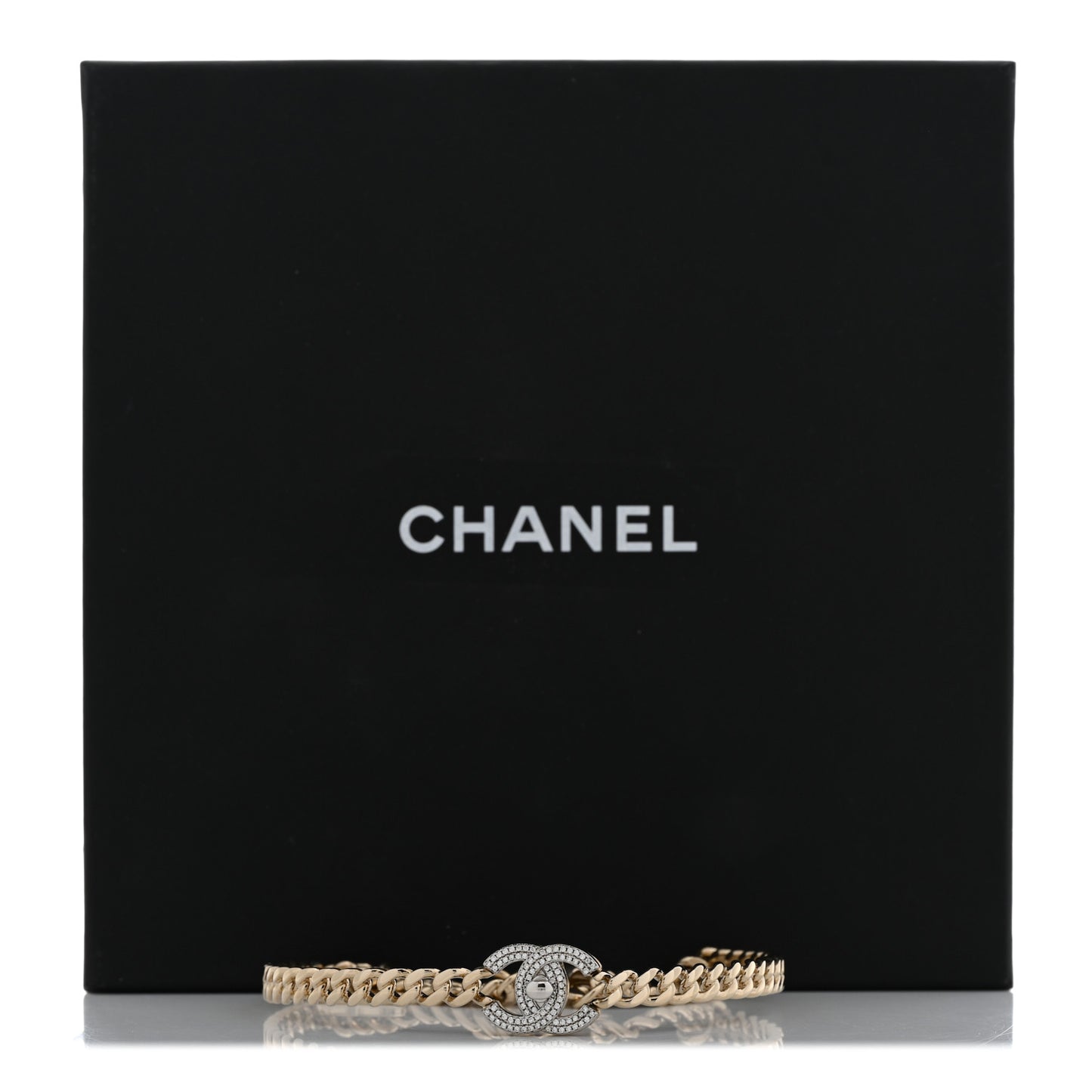 Crystal Chain Link CC Turnlock Choker Necklace Gold Silver