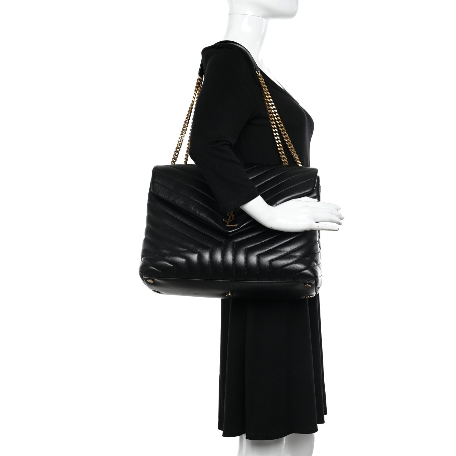 Saint Laurent Calfskin Y Quilted Monogram Large Loulou Chain Satchel Black 2 of 12