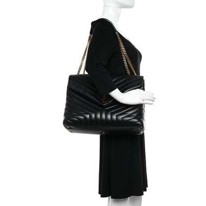Saint Laurent Calfskin Y Quilted Monogram Large Loulou Chain Satchel Black 2 of 12